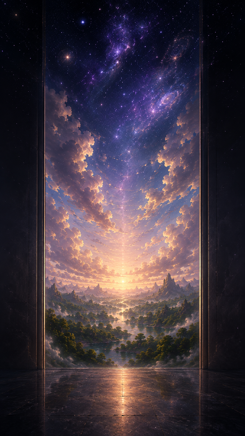 A distant glimpse of Yumemori rising into sky, space, and time